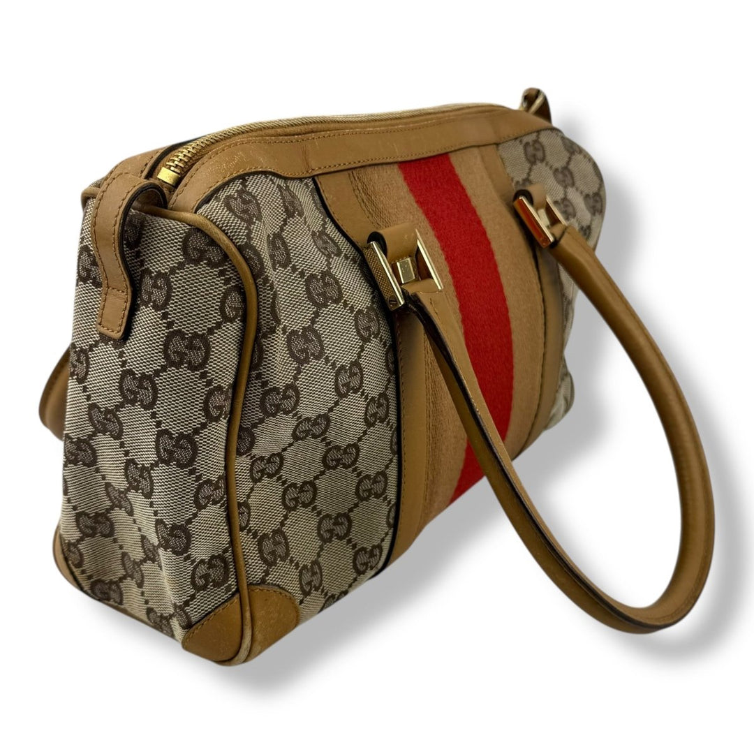 Gucci Sherry Line Beige GG Monogram Boston Canvas Bag - Lux Central