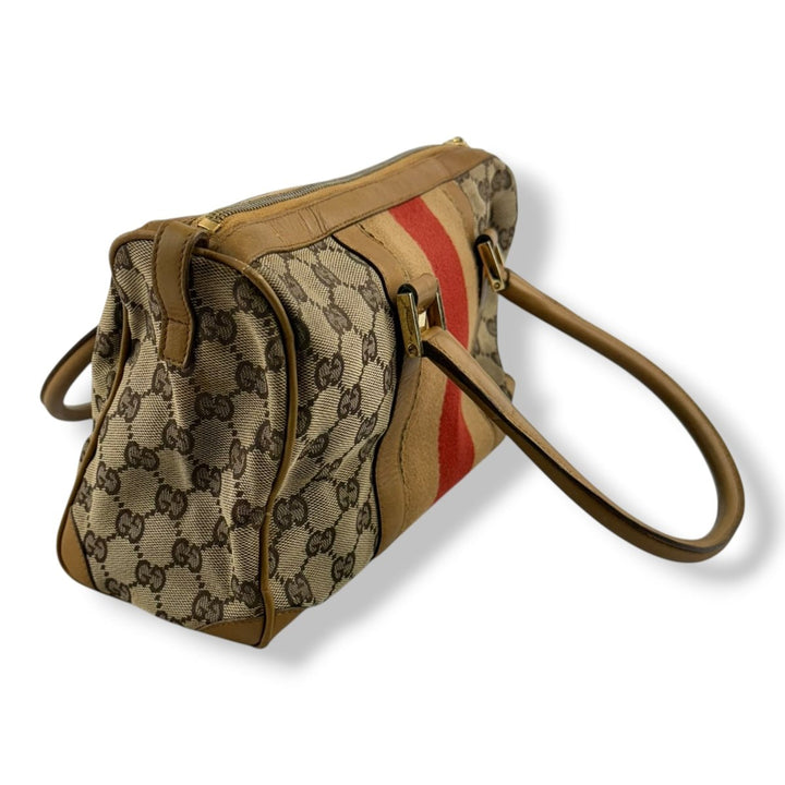 Gucci Sherry Line Beige GG Monogram Boston Canvas Bag - Lux Central