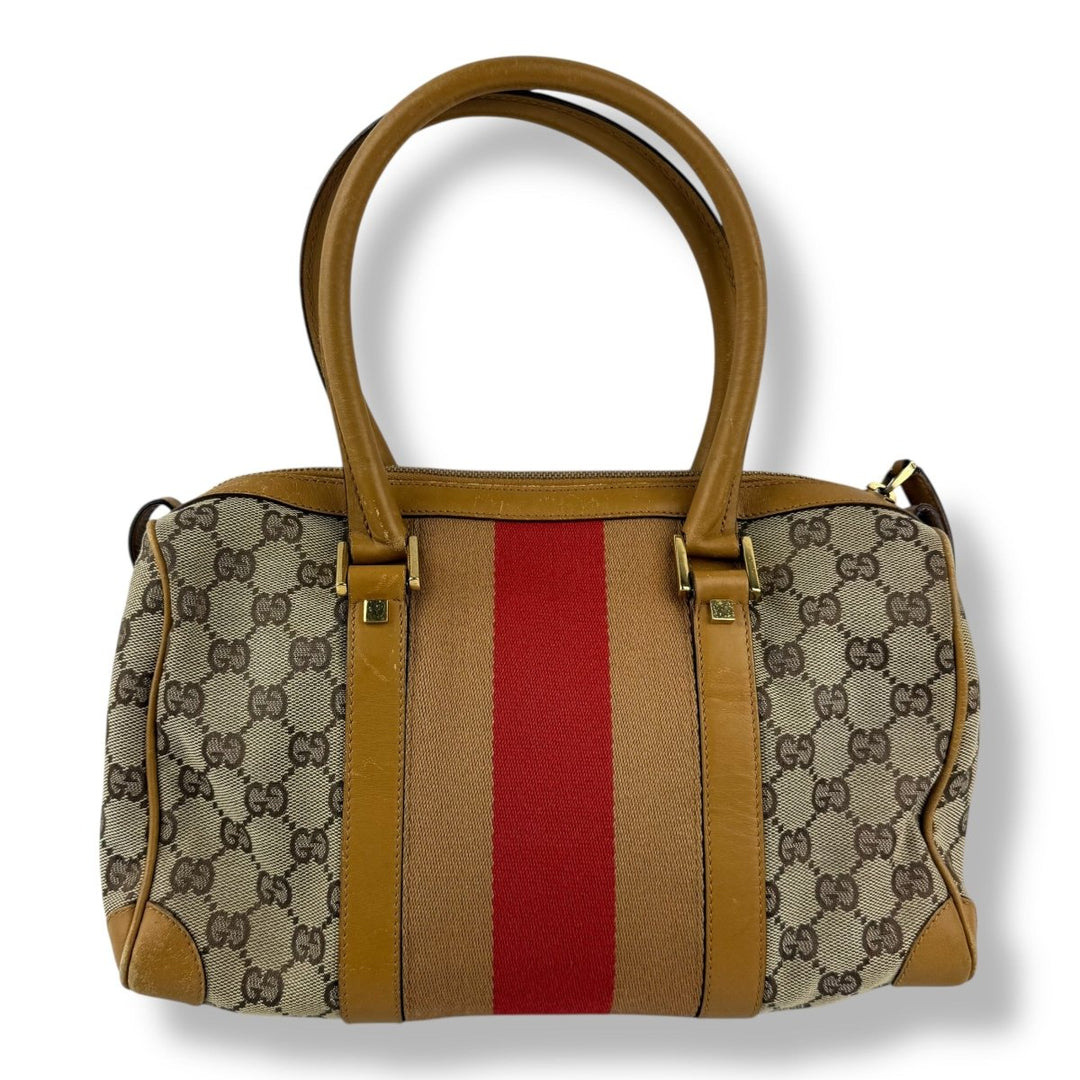 Gucci Sherry Line Beige GG Monogram Boston Canvas Bag - Lux Central