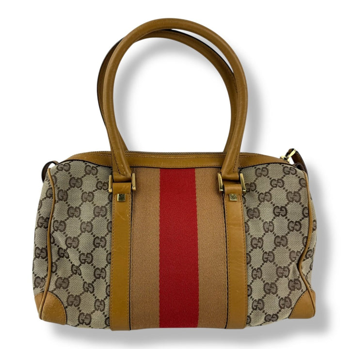 Gucci Sherry Line Beige GG Monogram Boston Canvas Bag - Lux Central