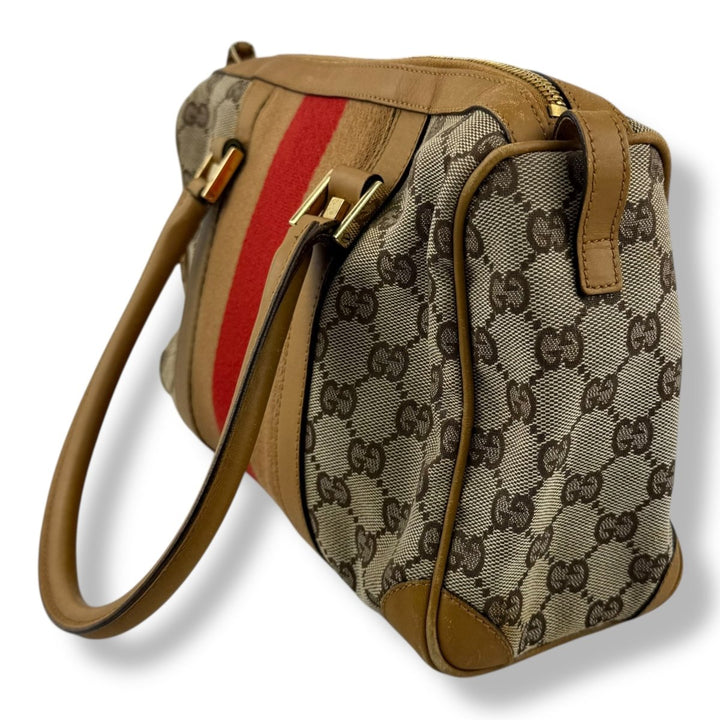 Gucci Sherry Line Beige GG Monogram Boston Canvas Bag - Lux Central