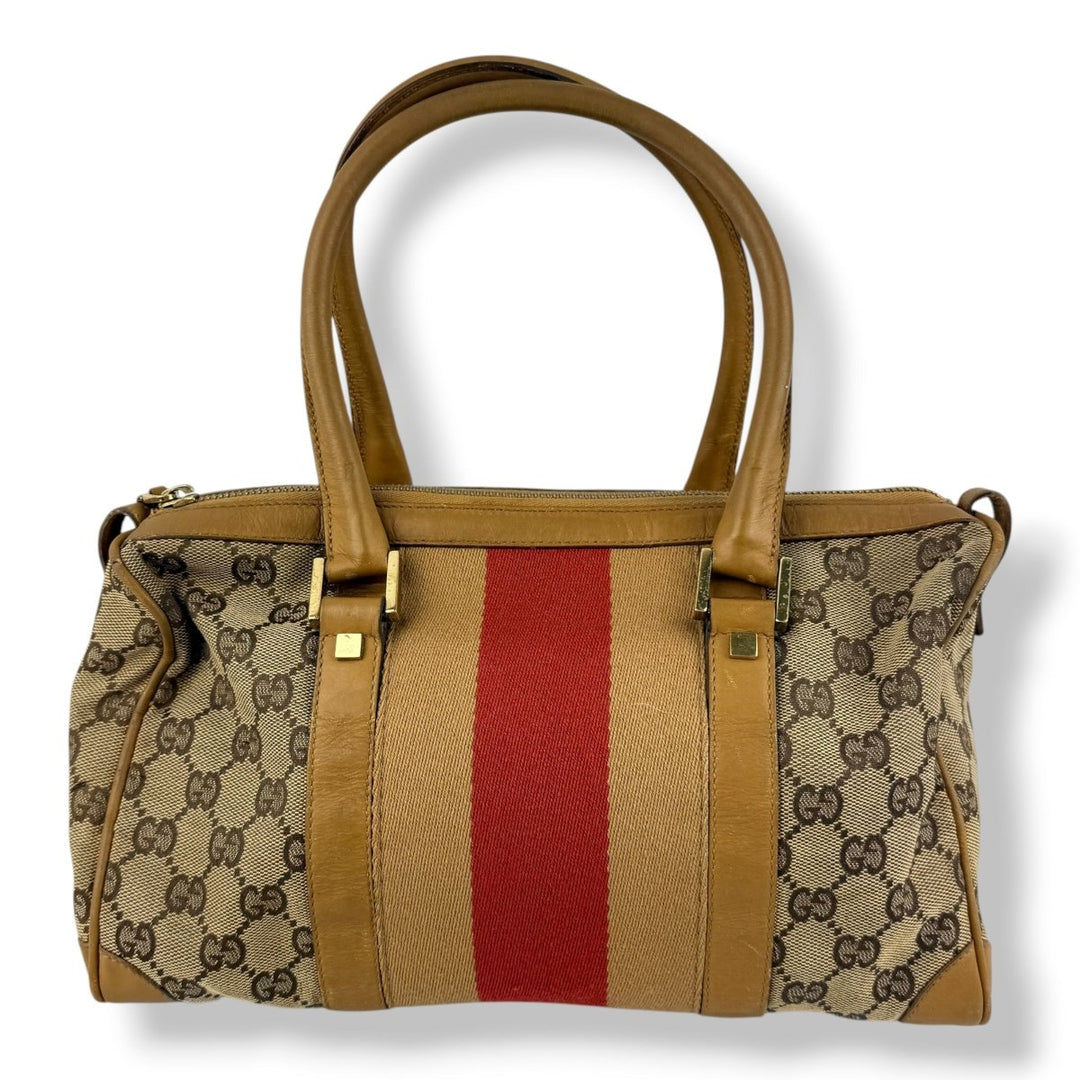 Gucci Sherry Line Beige GG Monogram Boston Canvas Bag - Lux Central