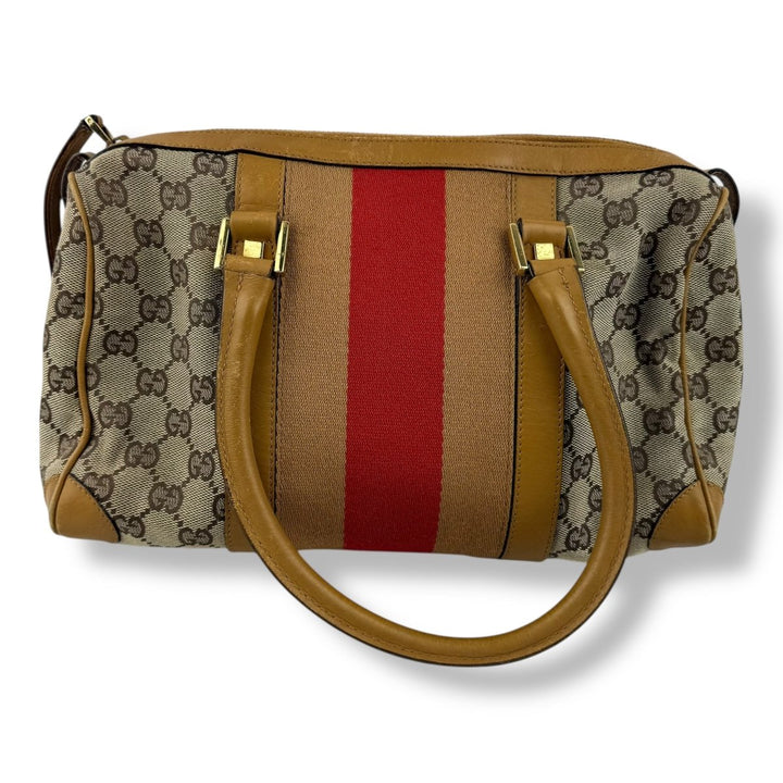 Gucci Sherry Line Beige GG Monogram Boston Canvas Bag - Lux Central