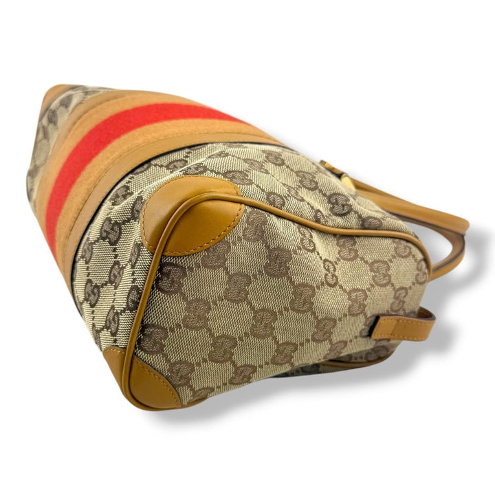Gucci Sherry Line Beige/Red GG Monogram Boston Canvas Bag - Lux Central