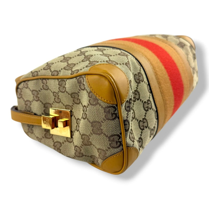 Gucci Sherry Line Beige/Red GG Monogram Boston Canvas Bag - Lux Central