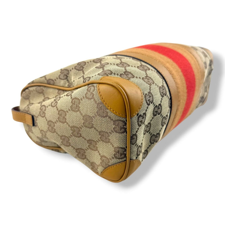 Gucci Sherry Line Beige/Red GG Monogram Boston Canvas Bag - Lux Central