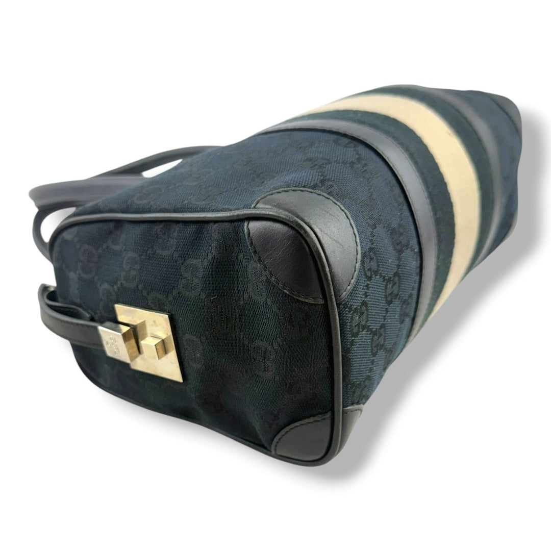 Gucci Sherry Line Navy GG Monogram Boston Canvas Bag - Lux Central