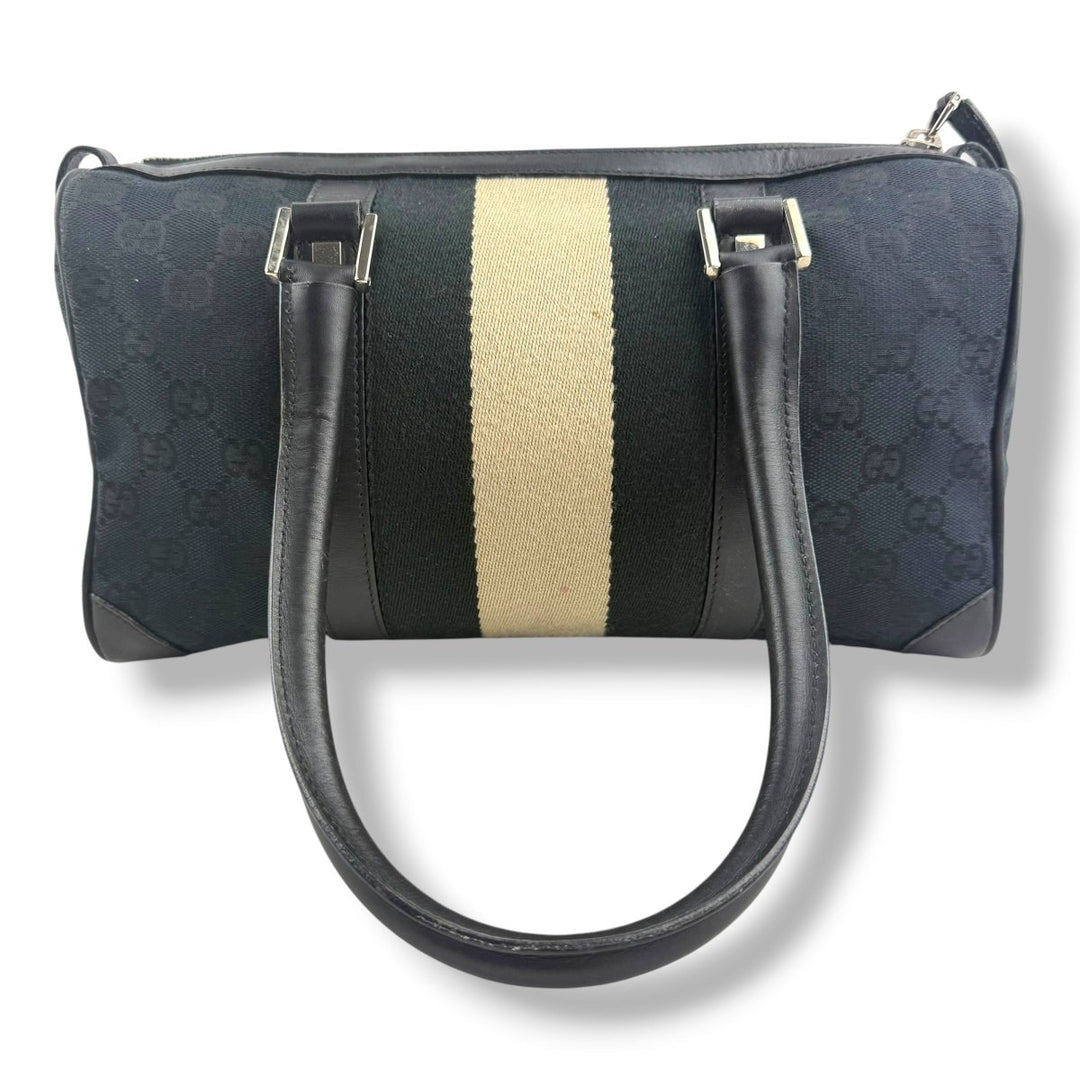 Gucci Sherry Line Navy GG Monogram Boston Canvas Bag - Lux Central