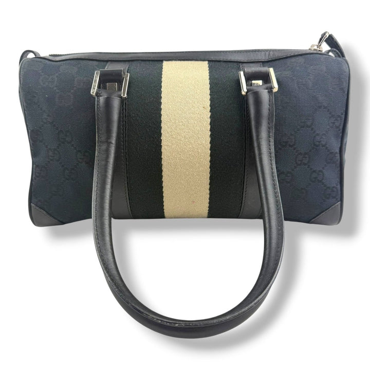 Gucci Sherry Line Navy GG Monogram Boston Canvas Bag - Lux Central