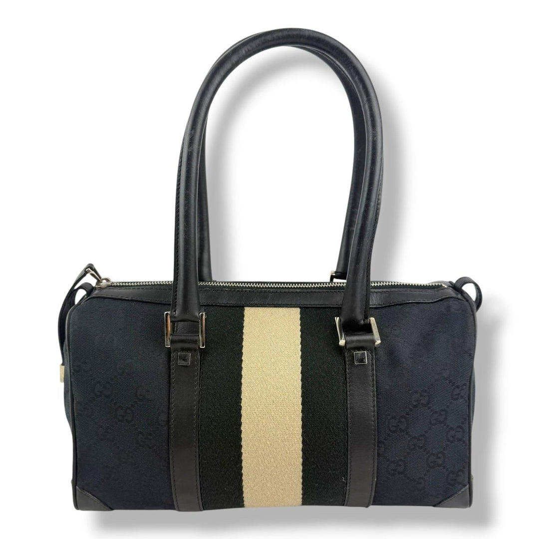 Gucci Sherry Line Navy GG Monogram Boston Canvas Bag - Lux Central