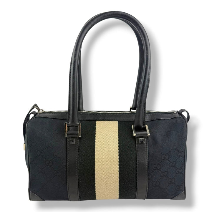 Gucci Sherry Line Navy GG Monogram Boston Canvas Bag - Lux Central