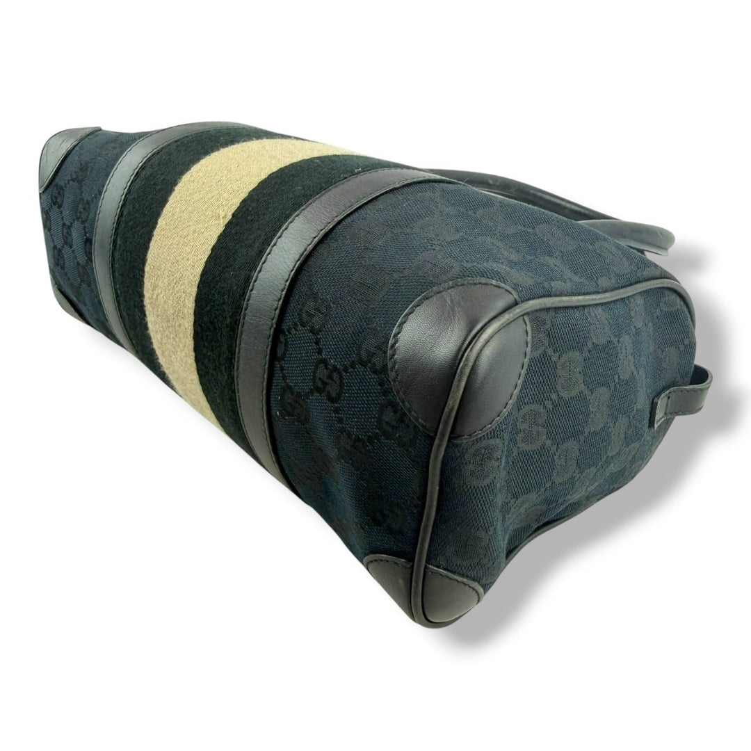 Gucci Sherry Line Navy GG Monogram Boston Canvas Bag - Lux Central