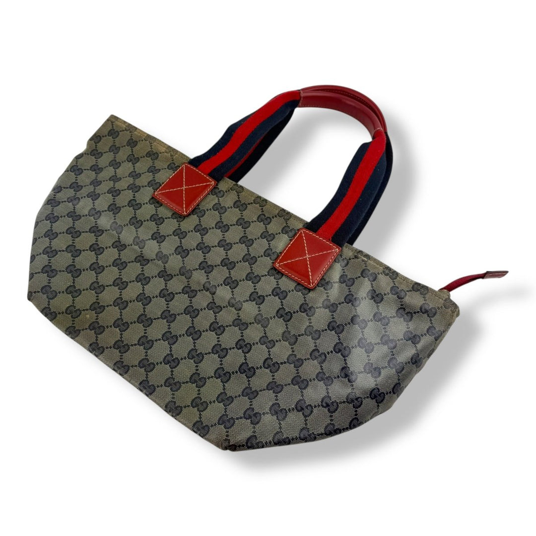 Gucci Sherry Tote Red Blue GG Monogram Handbag - Lux Central
