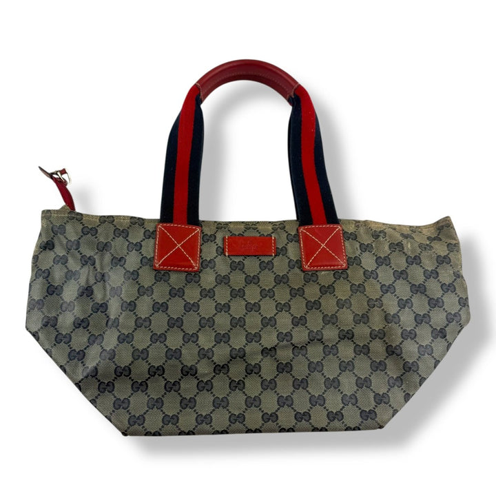 Gucci Sherry Tote Red Blue GG Monogram Handbag - Lux Central