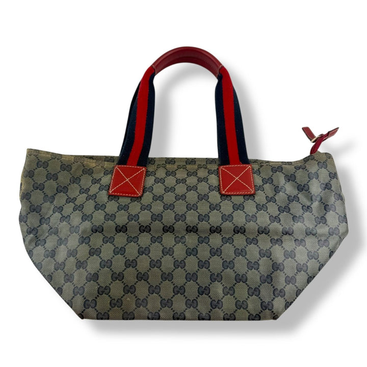 Gucci Sherry Tote Red Blue GG Monogram Handbag - Lux Central