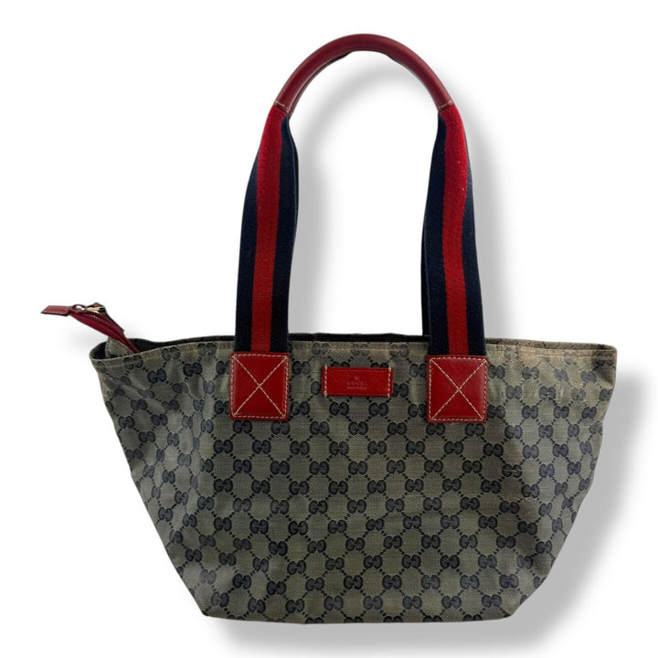 Gucci Sherry Tote Red Blue GG Monogram Handbag - Lux Central