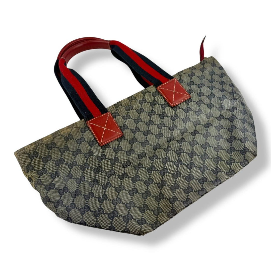 Gucci Sherry Tote Red Blue GG Monogram Handbag - Lux Central