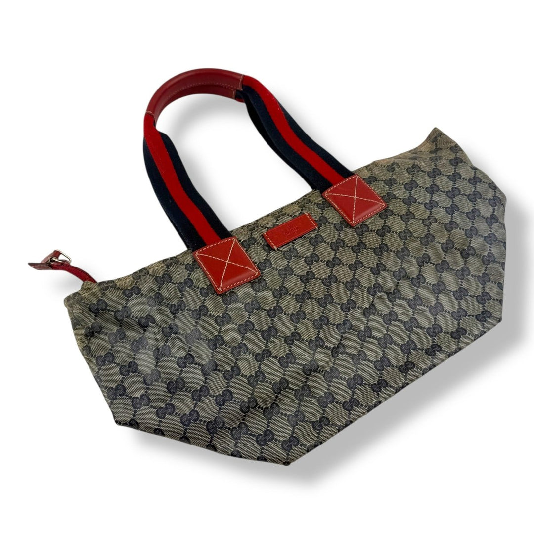Gucci Sherry Tote Red Blue GG Monogram Handbag - Lux Central