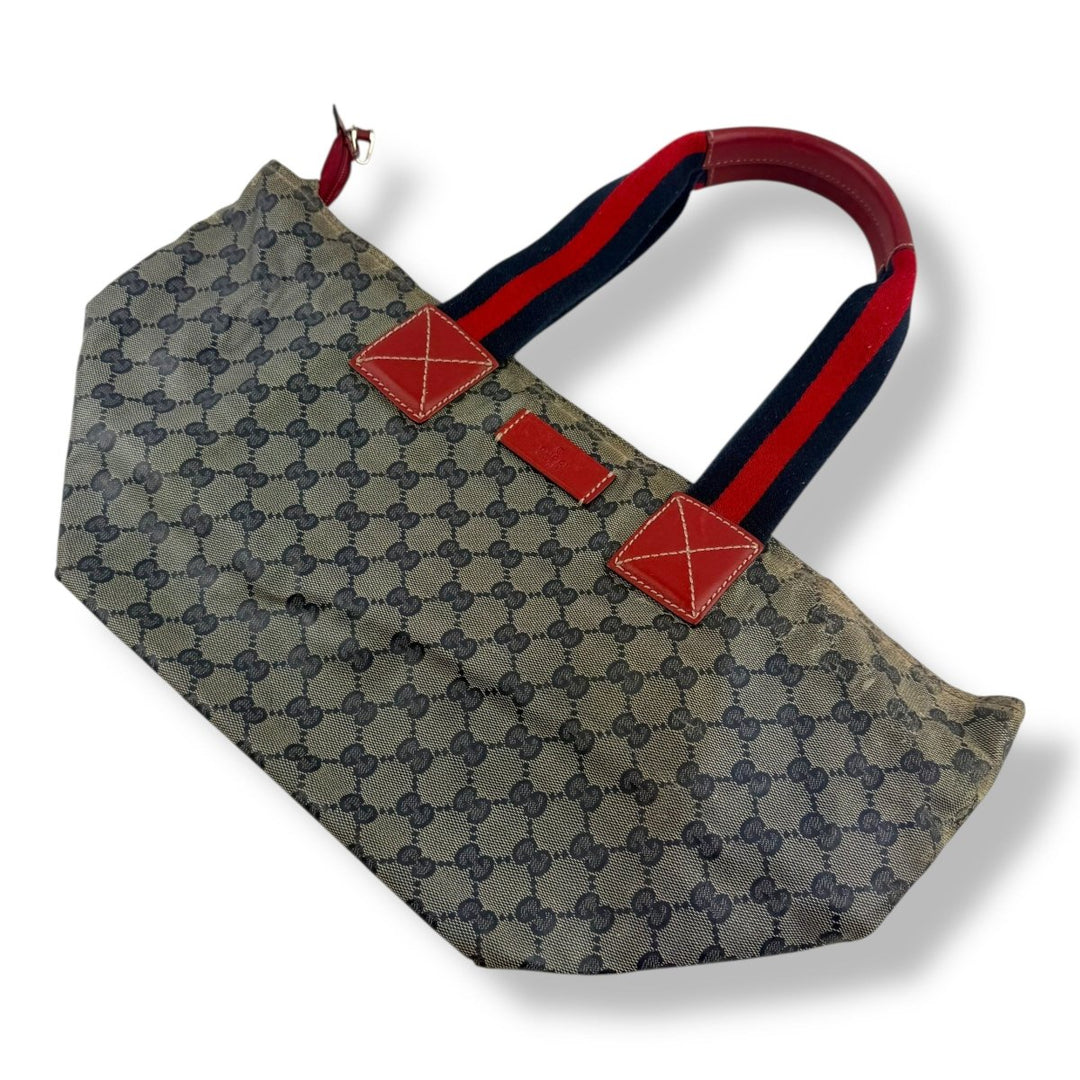 Gucci Sherry Tote Red Blue GG Monogram Handbag - Lux Central