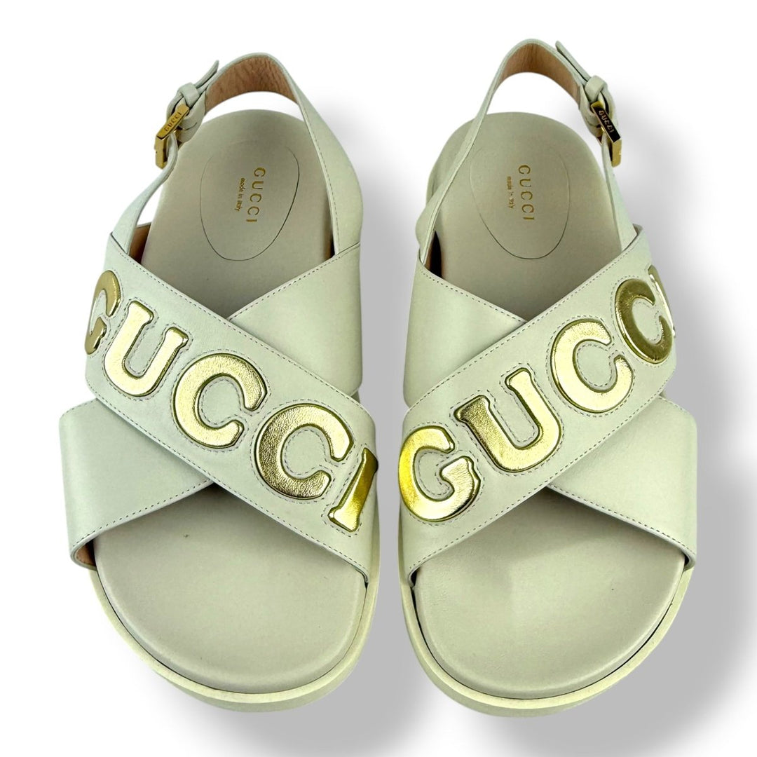 Gucci White Leather Crisscross Sandals UK 5.5 / EU 38.5 - Lux Central