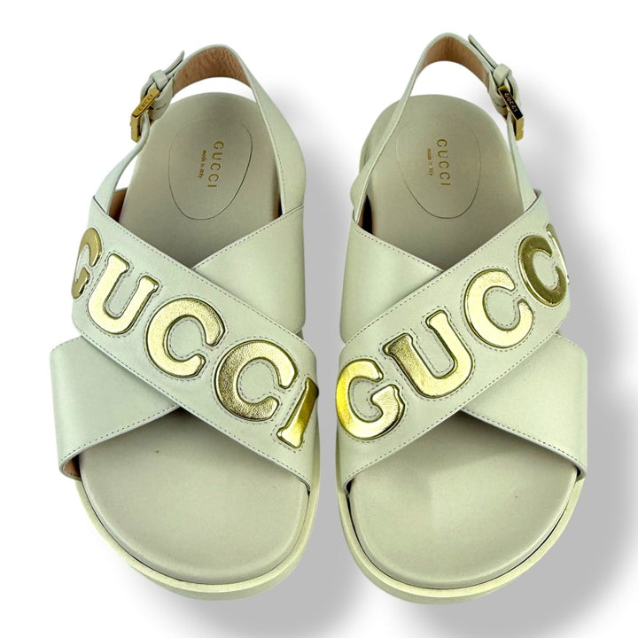 Gucci White Leather Crisscross Sandals UK 5.5 / EU 38.5 - Lux Central