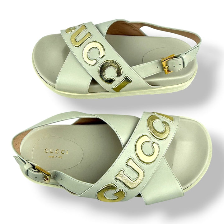 Gucci White Leather Crisscross Sandals UK 5.5 / EU 38.5 - Lux Central