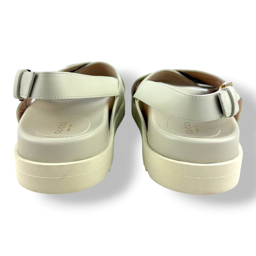 Gucci White Leather Crisscross Sandals UK 5.5 / EU 38.5 - Lux Central