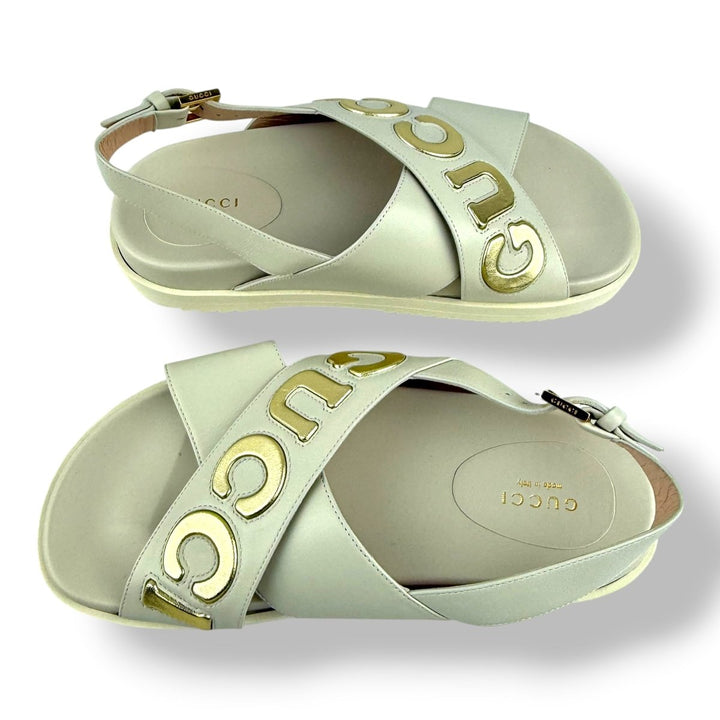Gucci White Leather Crisscross Sandals UK 5.5 / EU 38.5 - Lux Central