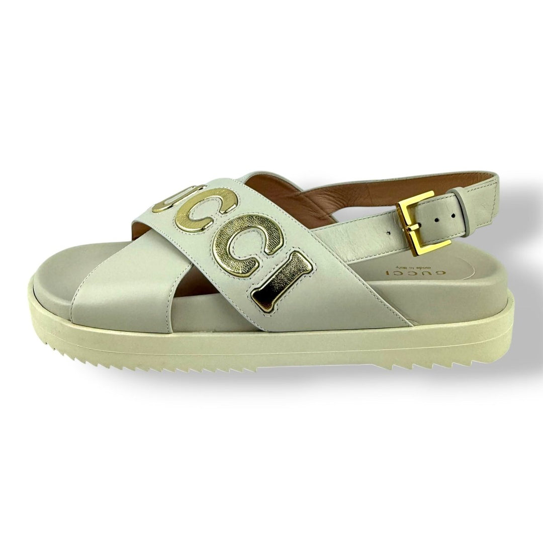Gucci White Leather Crisscross Sandals UK 5.5 / EU 38.5 - Lux Central