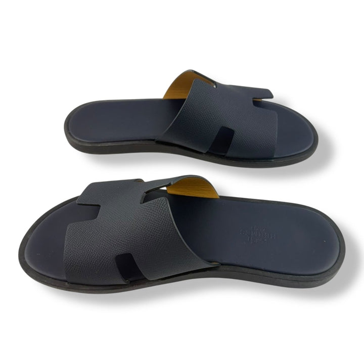 Hermes Izmir Navy Leather Slides UK 6 / EU 40 - Lux Central