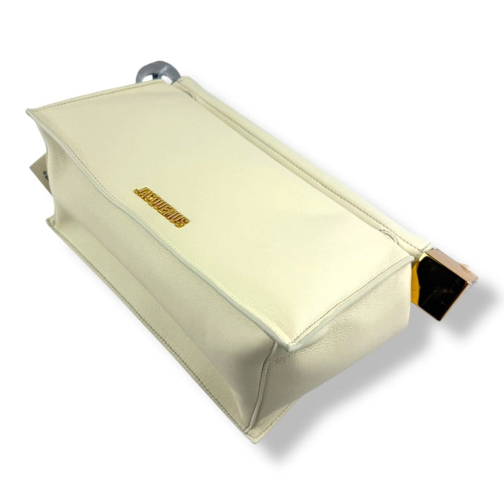 Jacquemus Le Petite Pochette Rond Cream Leather Clutch Handbag - Lux Central