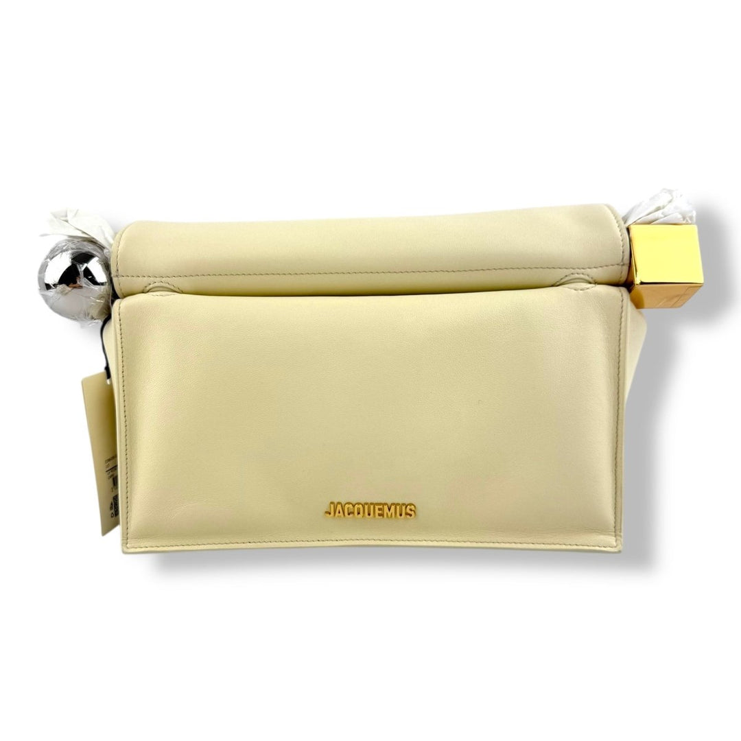 Jacquemus Le Petite Pochette Rond Cream Leather Clutch Handbag - Lux Central