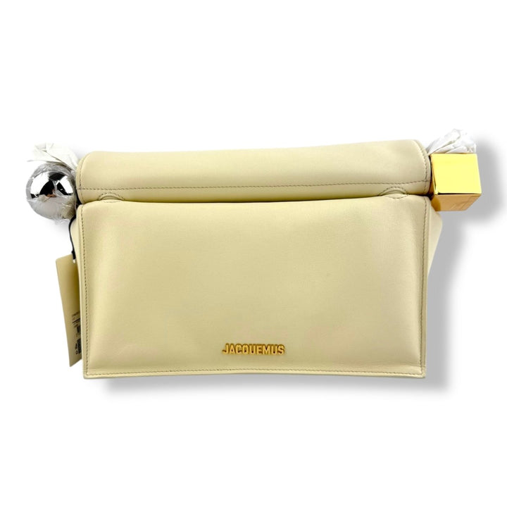 Jacquemus Le Petite Pochette Rond Cream Leather Clutch Handbag - Lux Central