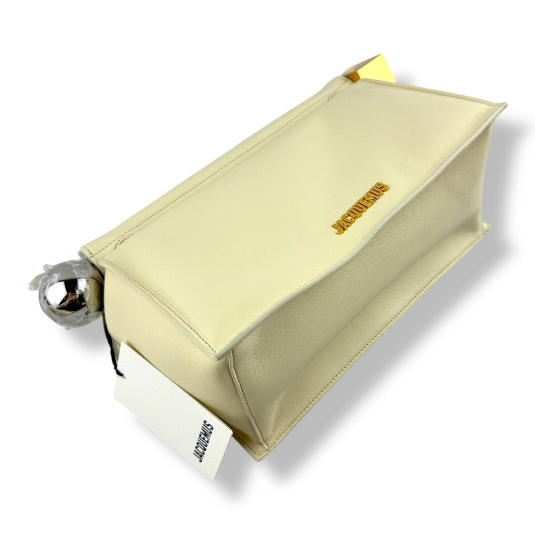 Jacquemus Le Petite Pochette Rond Cream Leather Clutch Handbag - Lux Central
