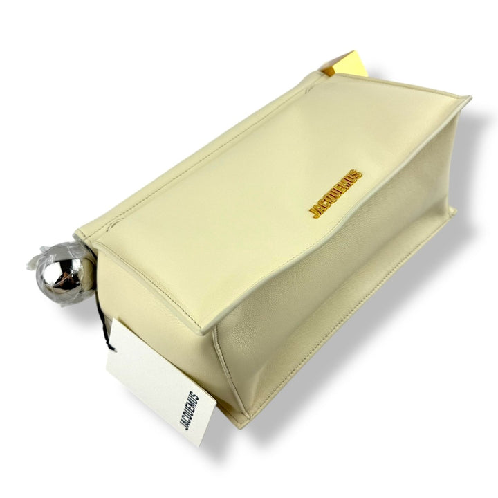 Jacquemus Le Petite Pochette Rond Cream Leather Clutch Handbag - Lux Central