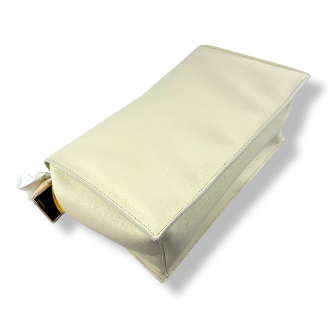 Jacquemus Le Petite Pochette Rond Cream Leather Clutch Handbag - Lux Central