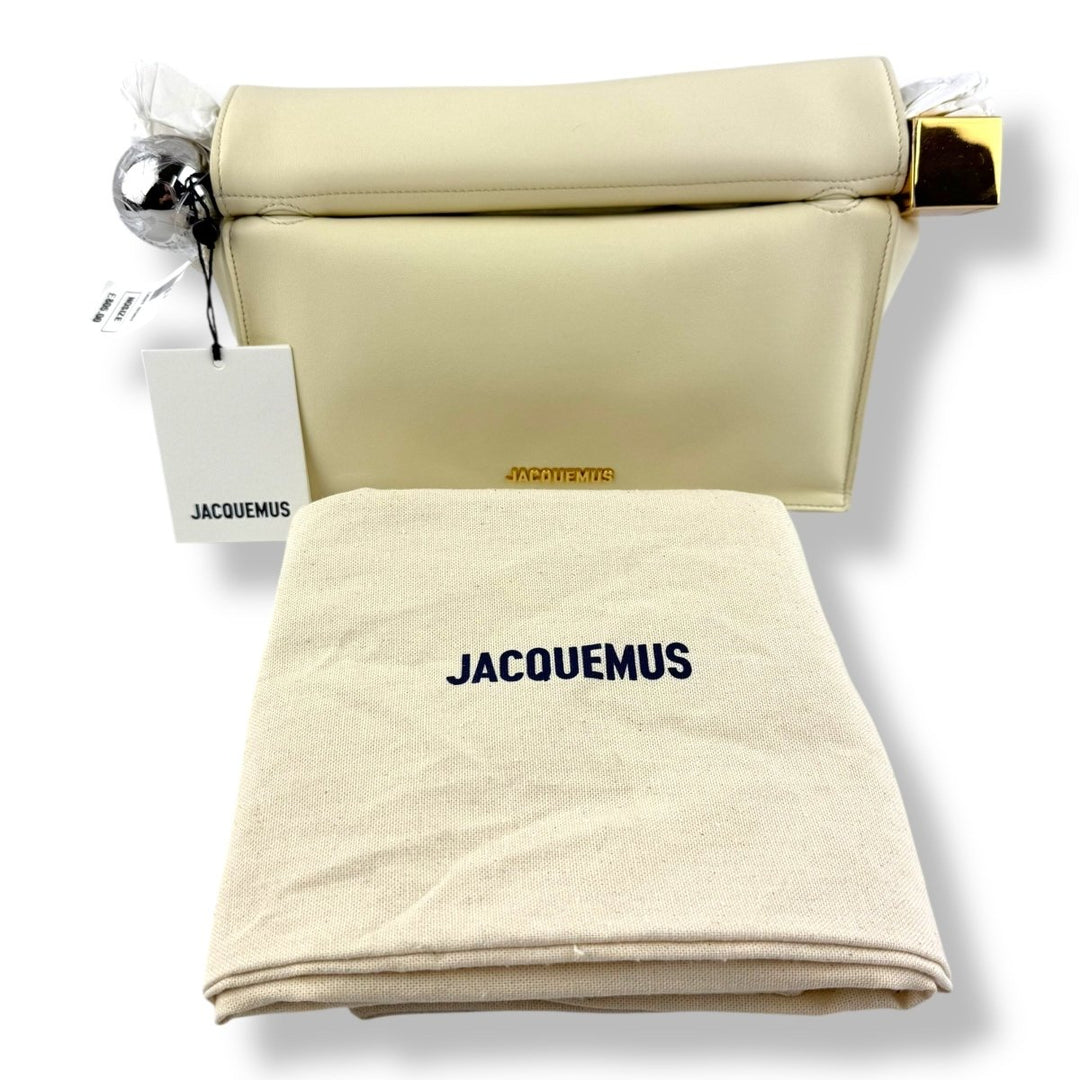 Jacquemus Le Petite Pochette Rond Cream Leather Clutch Handbag - Lux Central