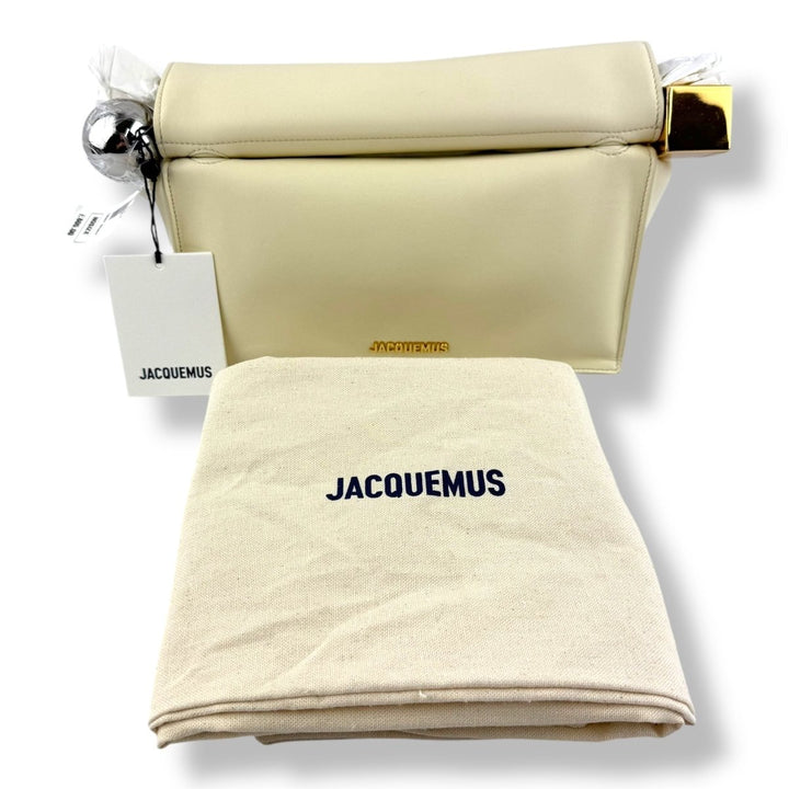 Jacquemus Le Petite Pochette Rond Cream Leather Clutch Handbag - Lux Central