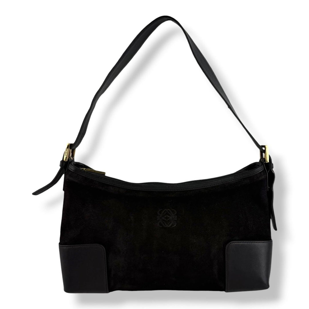 Loewe Black Anagram Suede Shoulder Handbag - Lux Central