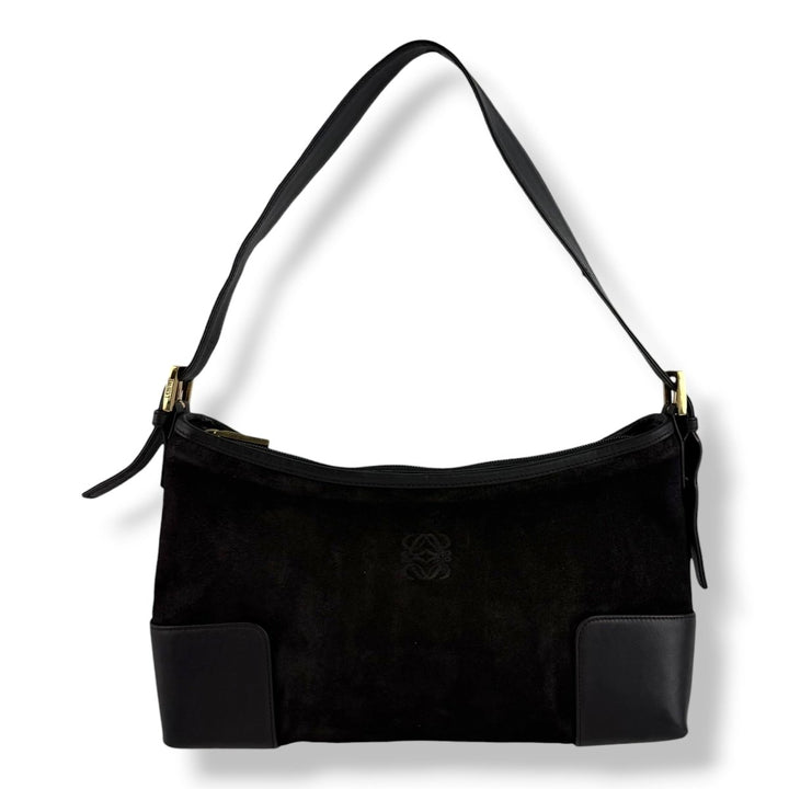 Loewe Black Anagram Suede Shoulder Handbag - Lux Central