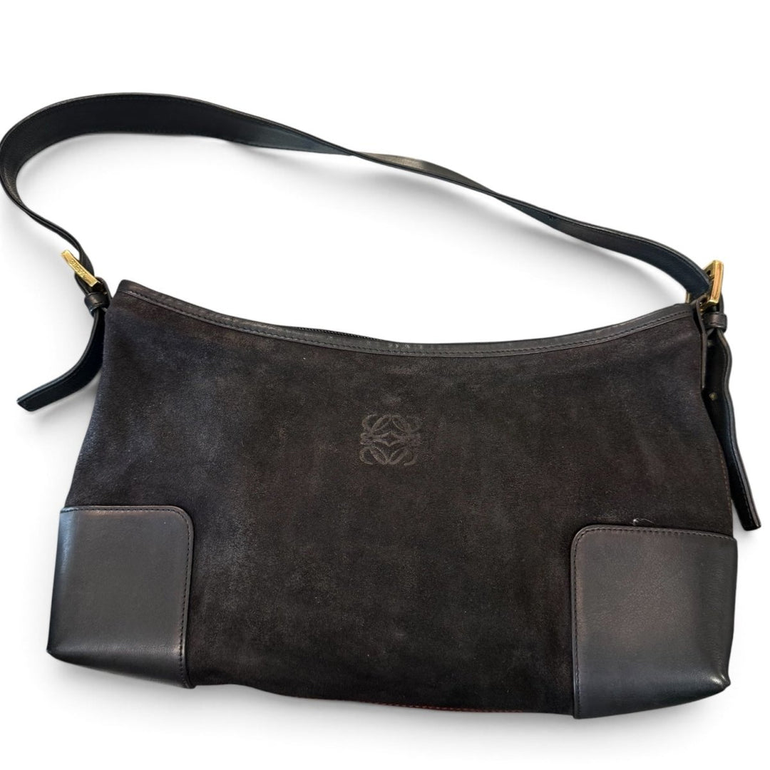 Loewe Black Anagram Suede Shoulder Handbag - Lux Central