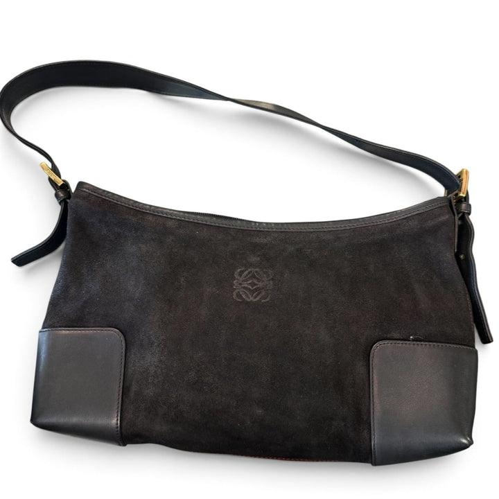 Loewe Black Anagram Suede Shoulder Handbag - Lux Central
