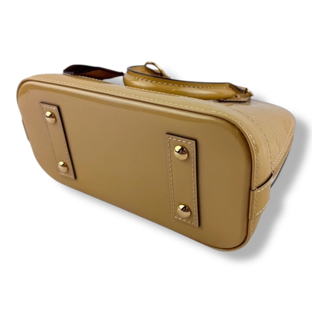 Louis Vuitton Alma BB Beige Vernis Patent Leather Monogram Handbag - Lux Central