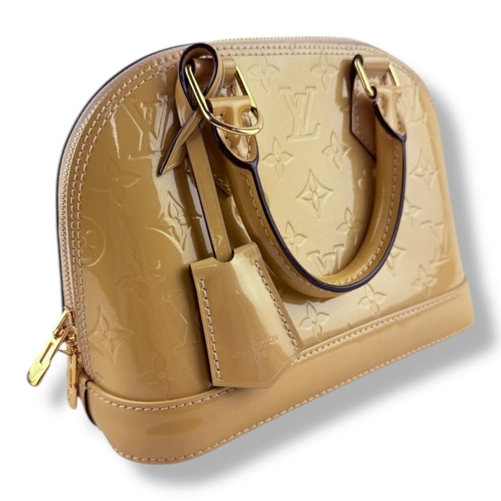 Louis Vuitton Alma BB Beige Vernis Patent Leather Monogram Handbag - Lux Central