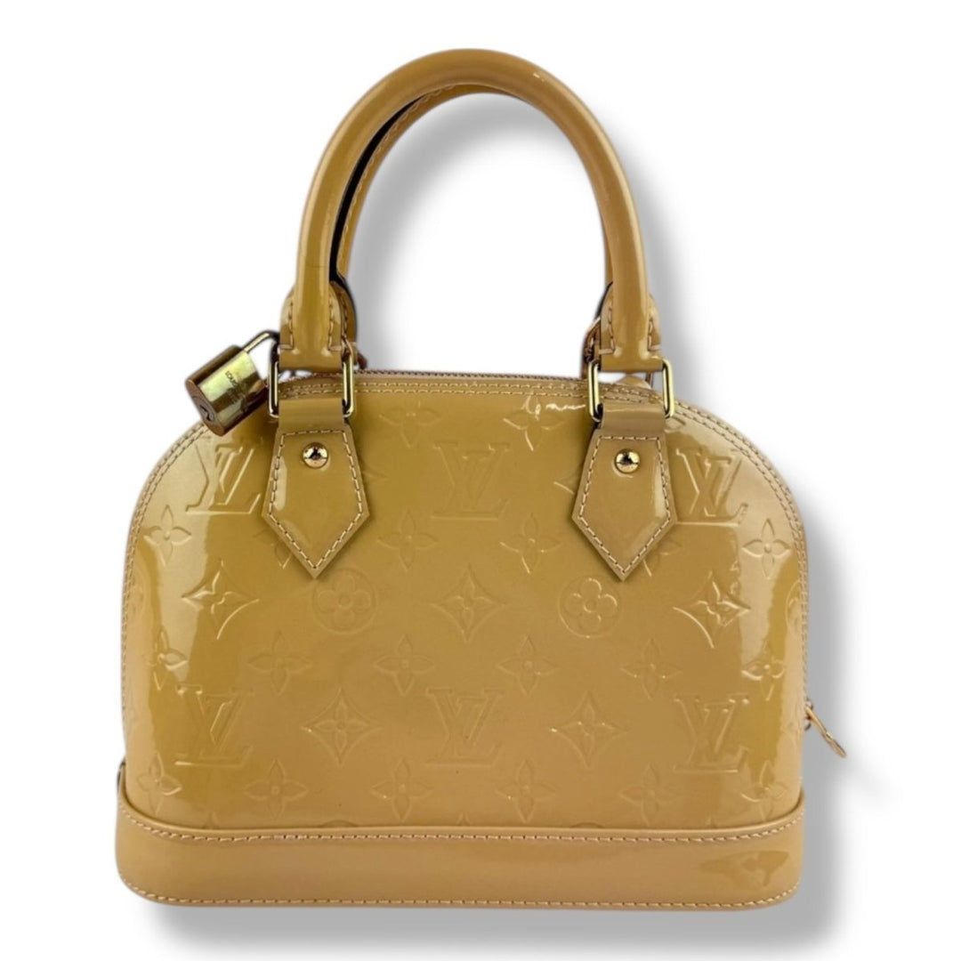 Louis Vuitton Alma BB Beige Vernis Patent Leather Monogram Handbag - Lux Central