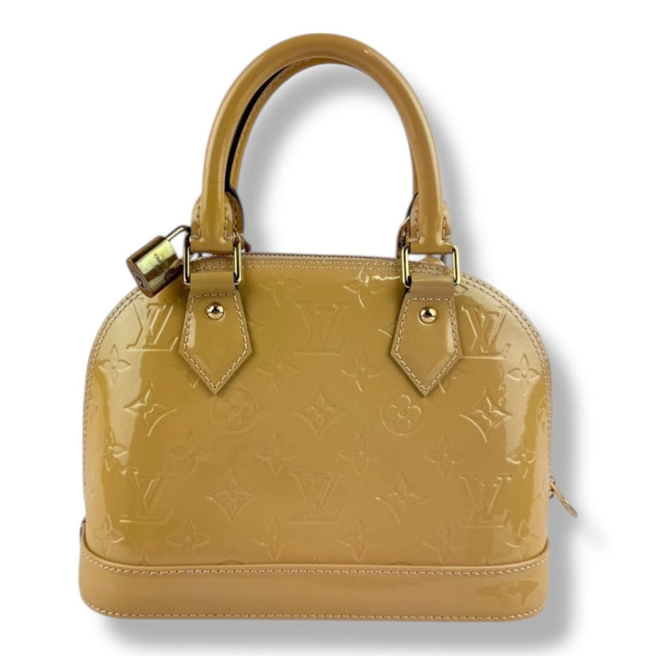 Louis Vuitton Alma BB Beige Vernis Patent Leather Monogram Handbag - Lux Central