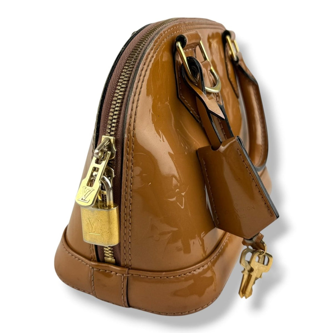 Louis Vuitton Alma BB Beige Vernis Patent Leather Monogram Handbag - Lux Central