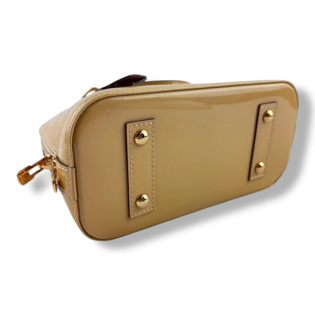 Louis Vuitton Alma BB Beige Vernis Patent Leather Monogram Handbag - Lux Central