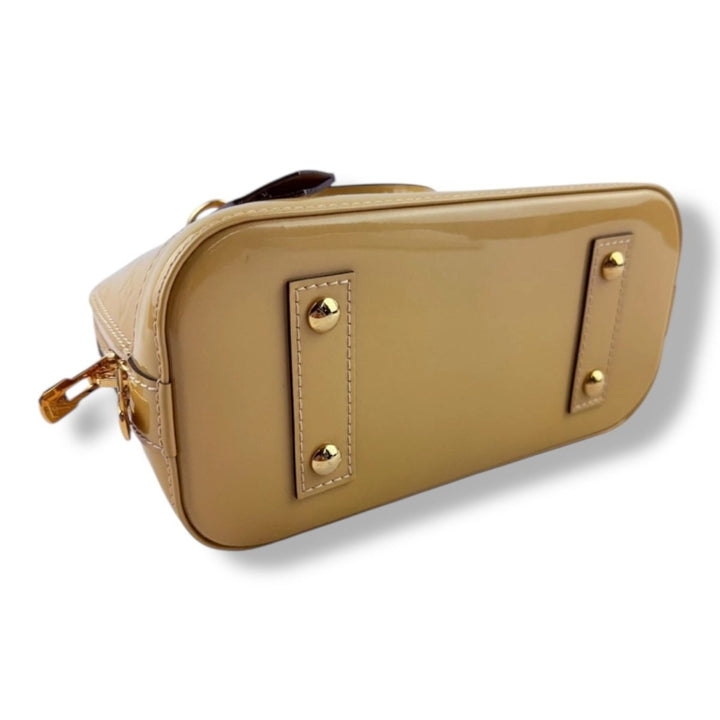 Louis Vuitton Alma BB Beige Vernis Patent Leather Monogram Handbag - Lux Central
