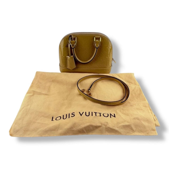 Louis Vuitton Alma BB Beige Vernis Patent Leather Monogram Handbag - Lux Central